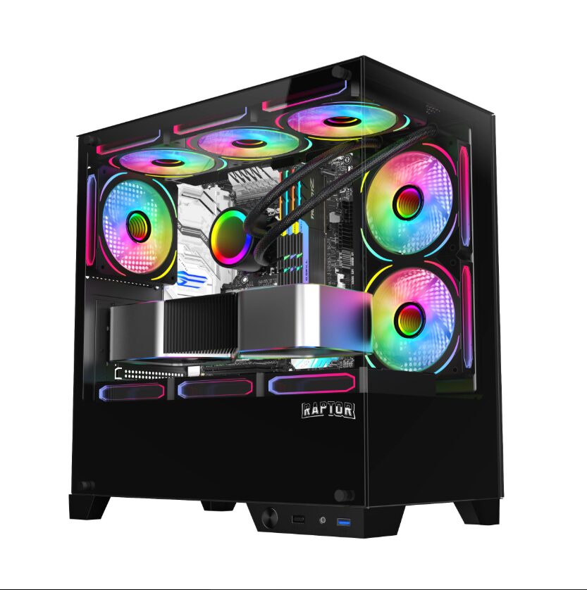 Gabinete Raptor Thunder Strike TG x2 Mid-Tower RGB Fan x1 Black
